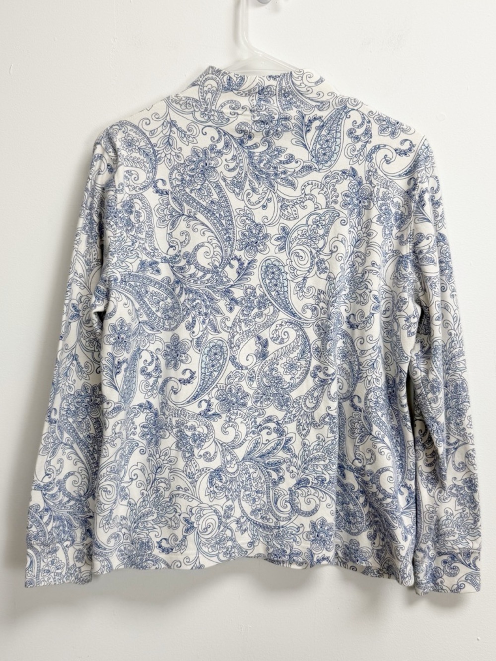 Lands End Mock Neck Top Womens Medium Blue White Long Sleeve Cotton - Picture 3 of 9